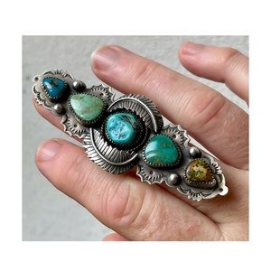 Handmade Turquoise Statement Sterling Totem Ring 7
